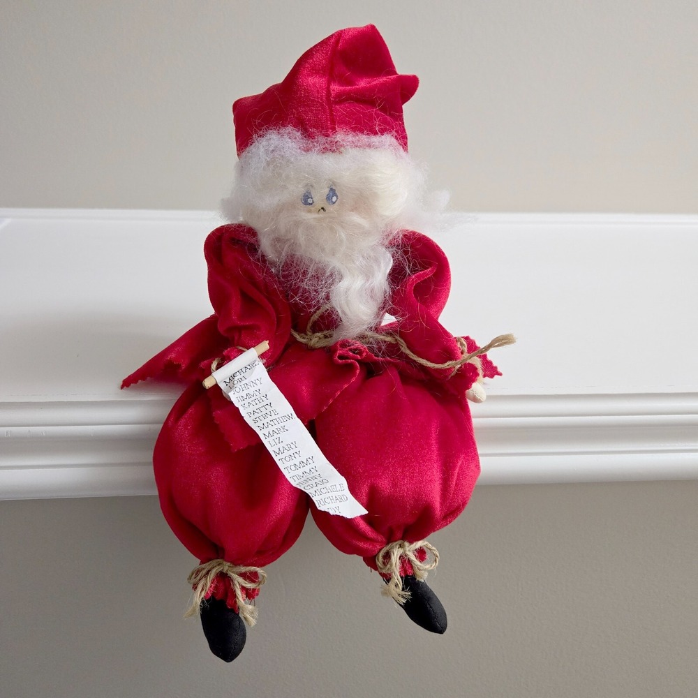 Vintage Handmade Sitting Santa Mrs. Claus Rag doll Shelf Sitter Art Christmas‎